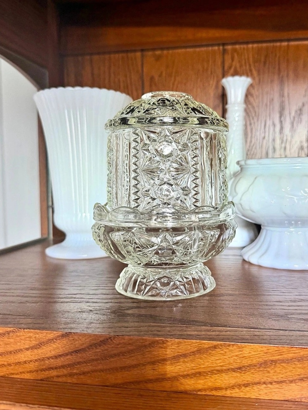 Indiana Glass Company Diamond Point Fairy Lamp Clear Glass